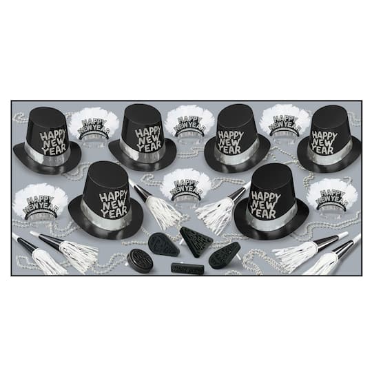 Beistle Black, White & Silver New Year Tuxedo-Nite Party Favor Kit for 50